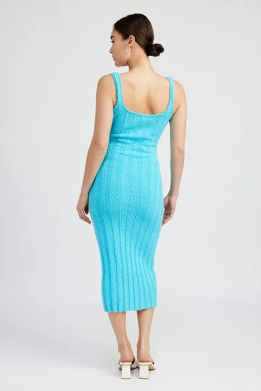 SCOOP NECK RIBBED MIDI DRESS