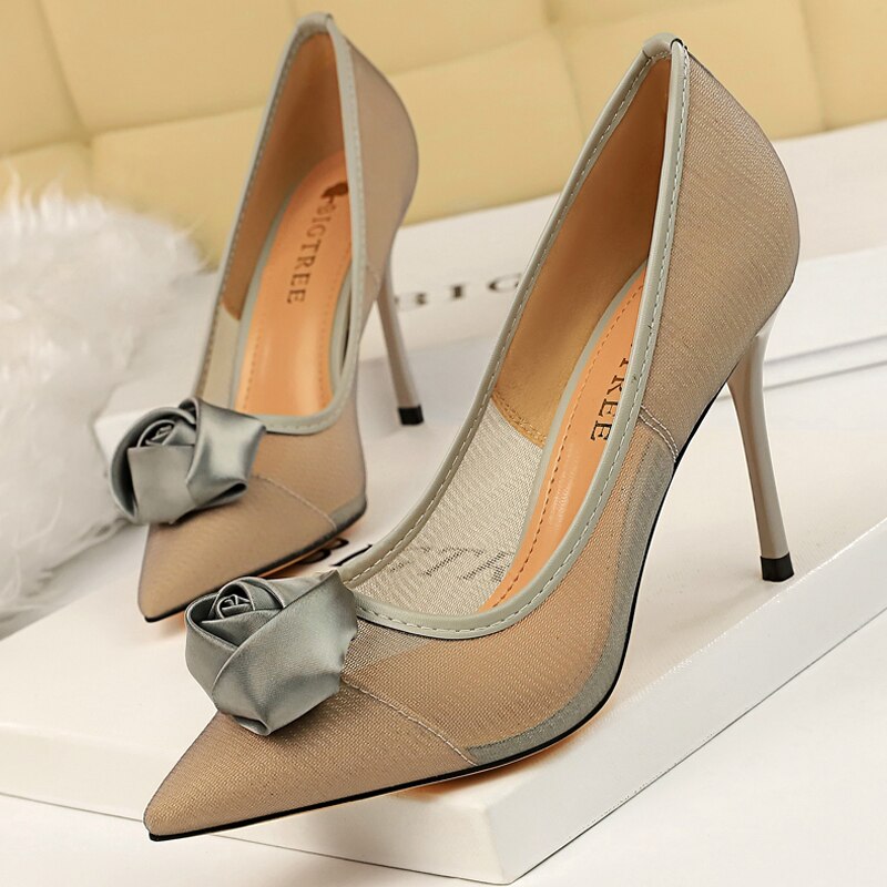 Shoes Rose Flower Woman Pumps Mesh Hollow High Heels Sexy Party Shoes