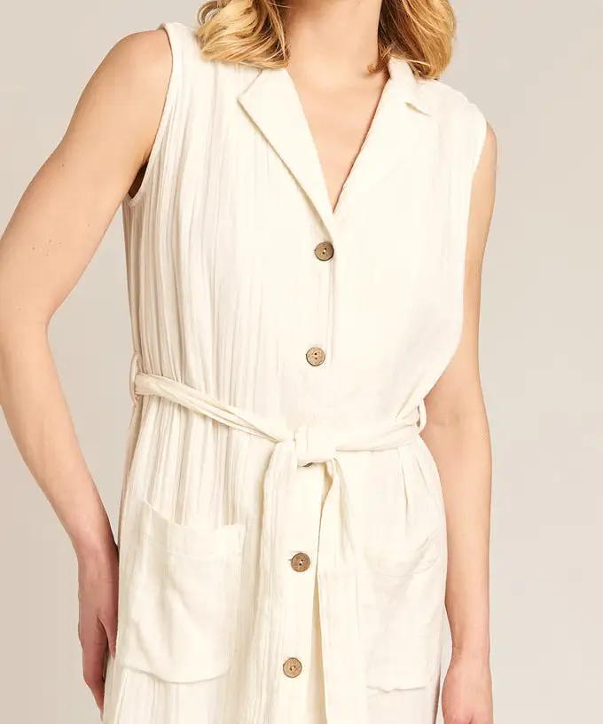 Sleeveless Button Down Dress - Off White