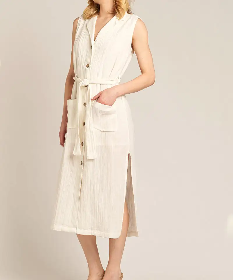 Sleeveless Button Down Dress - Off White