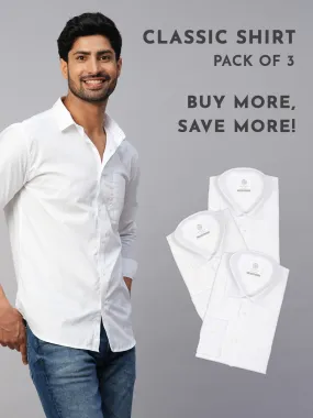 Spread Collar Classic Cotton Oxford White Shirt - Daystart ( Pack of 3)