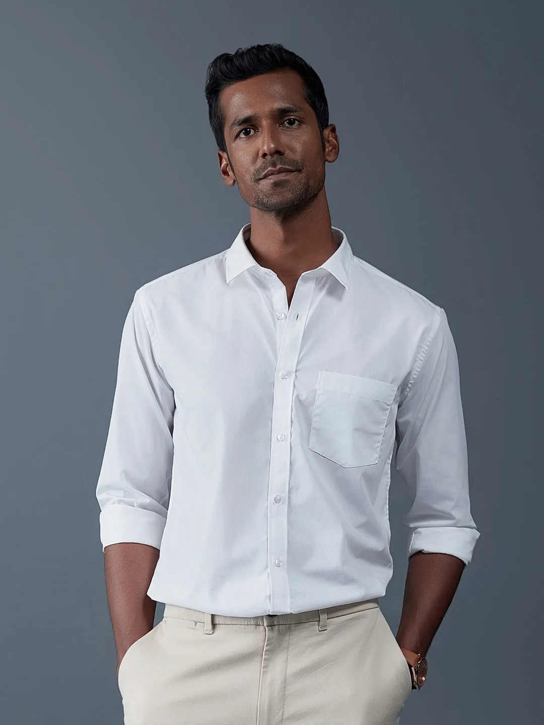 Spread Collar Classic Cotton Oxford White Shirt - Daystart