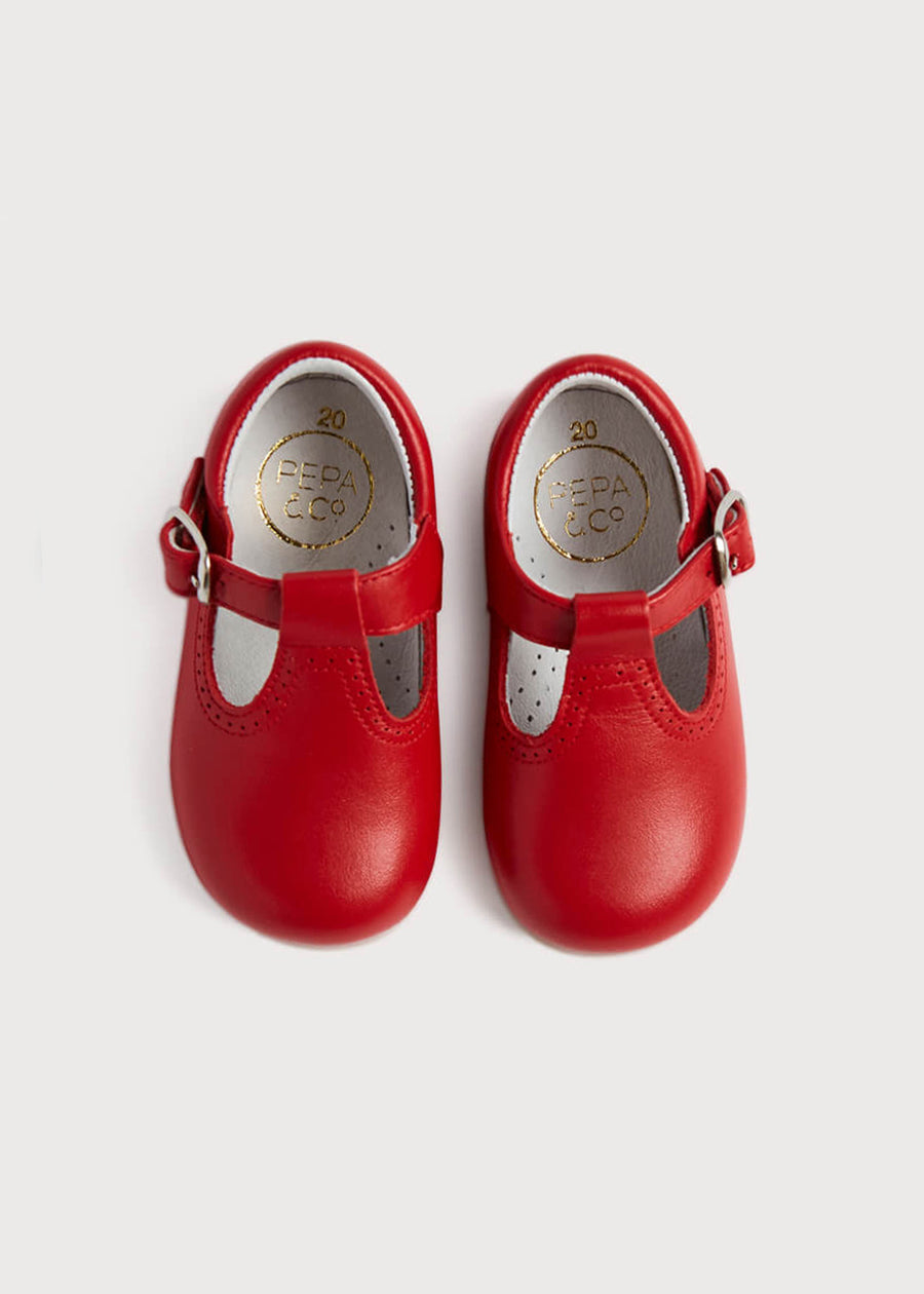 T-Bar Red Leather Baby Shoes (20-24EU)