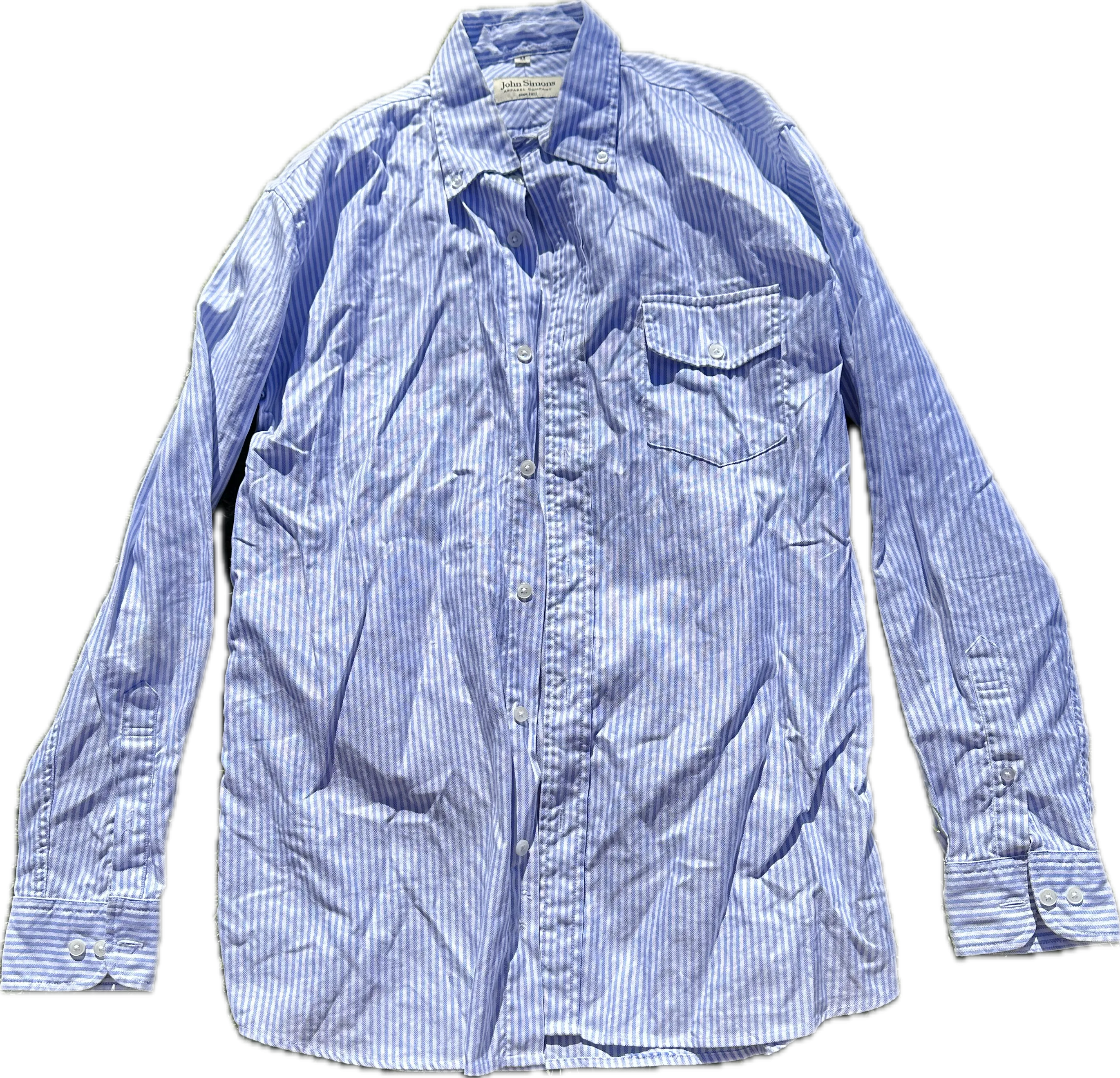 THE GENTLEMEN: Raymond’s John Simons Blue and White Stripe Button-down Shirt from Scene 98