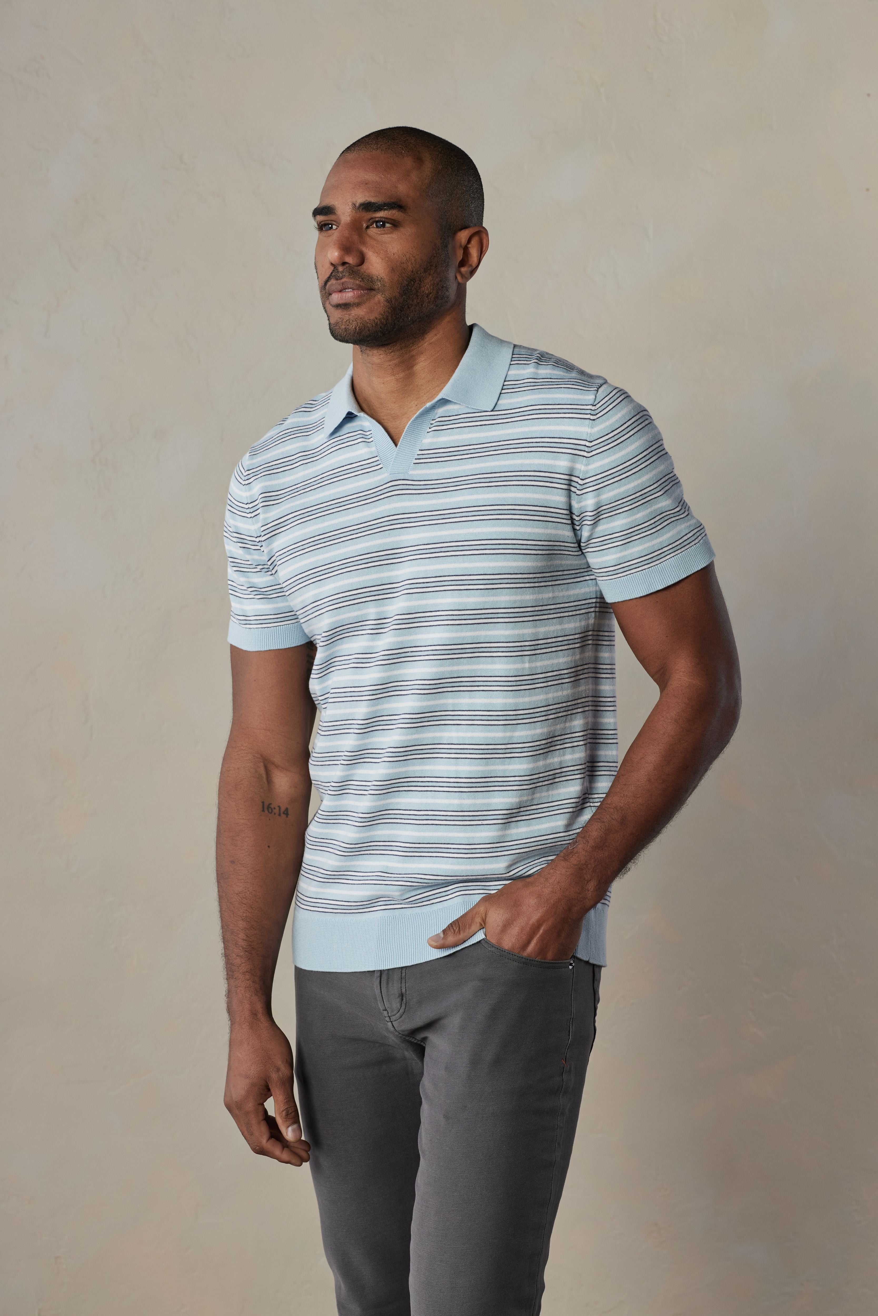 The Normal Brand Robles Striped Polo In Clear Sky Stripe