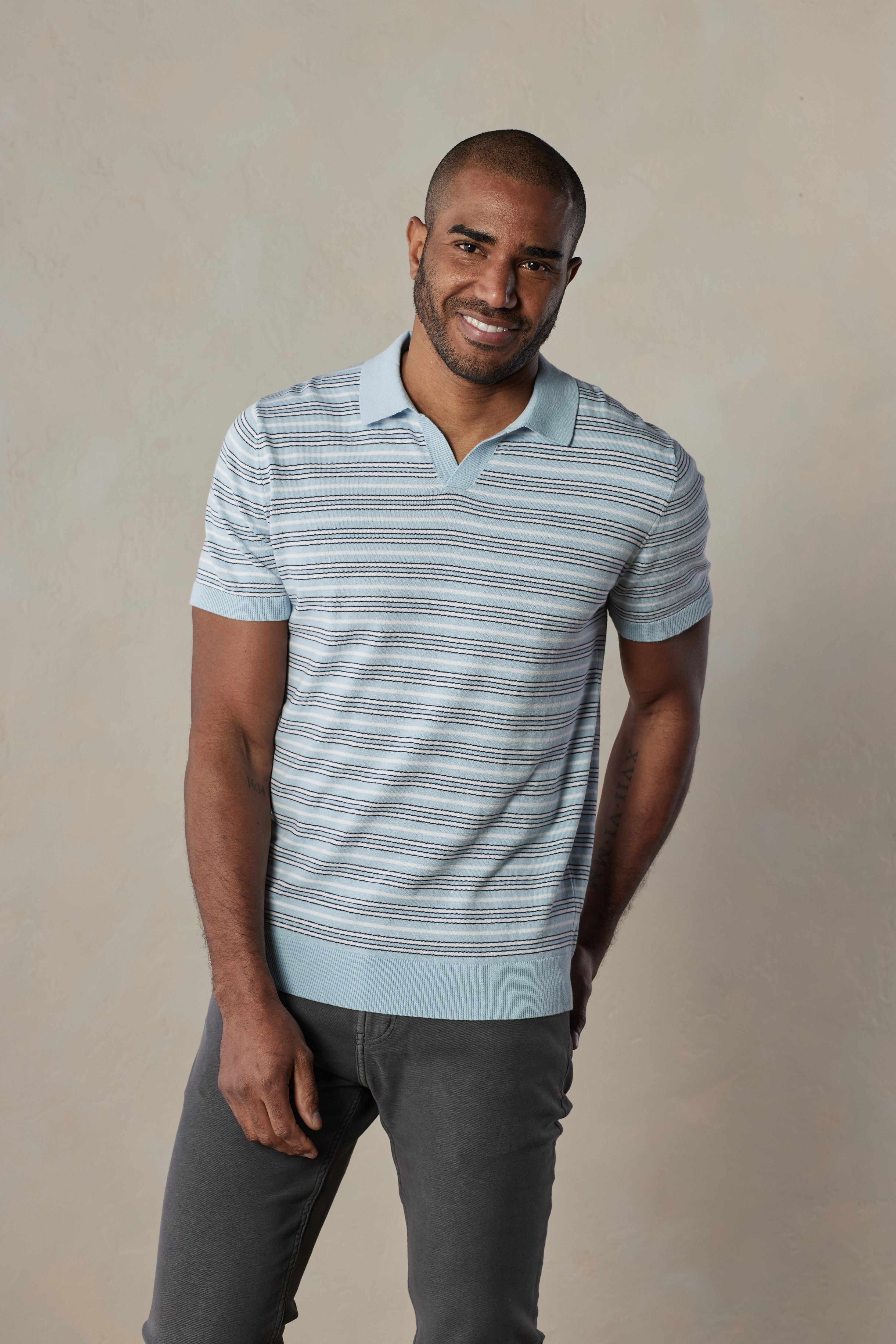 The Normal Brand Robles Striped Polo In Clear Sky Stripe