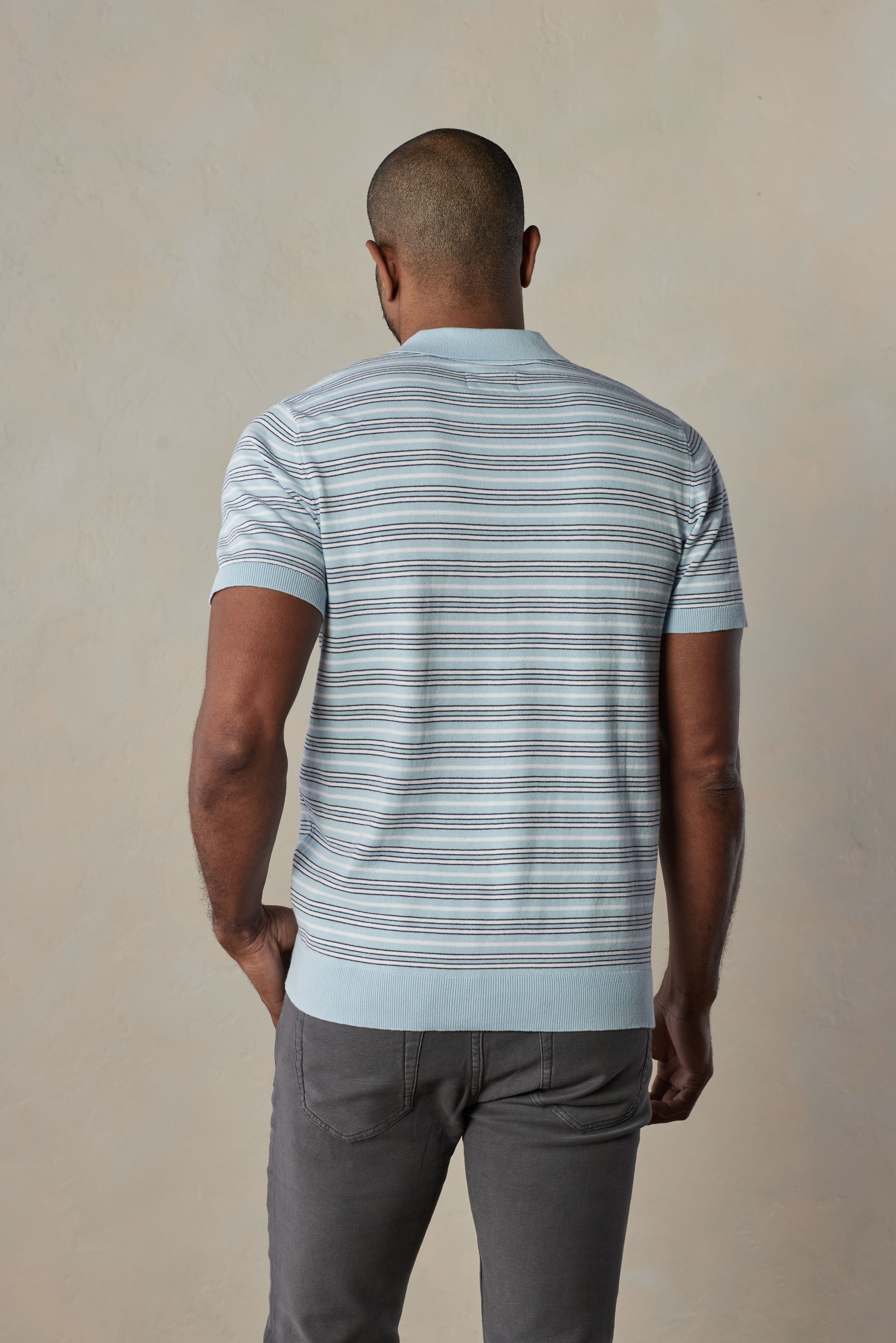 The Normal Brand Robles Striped Polo In Clear Sky Stripe