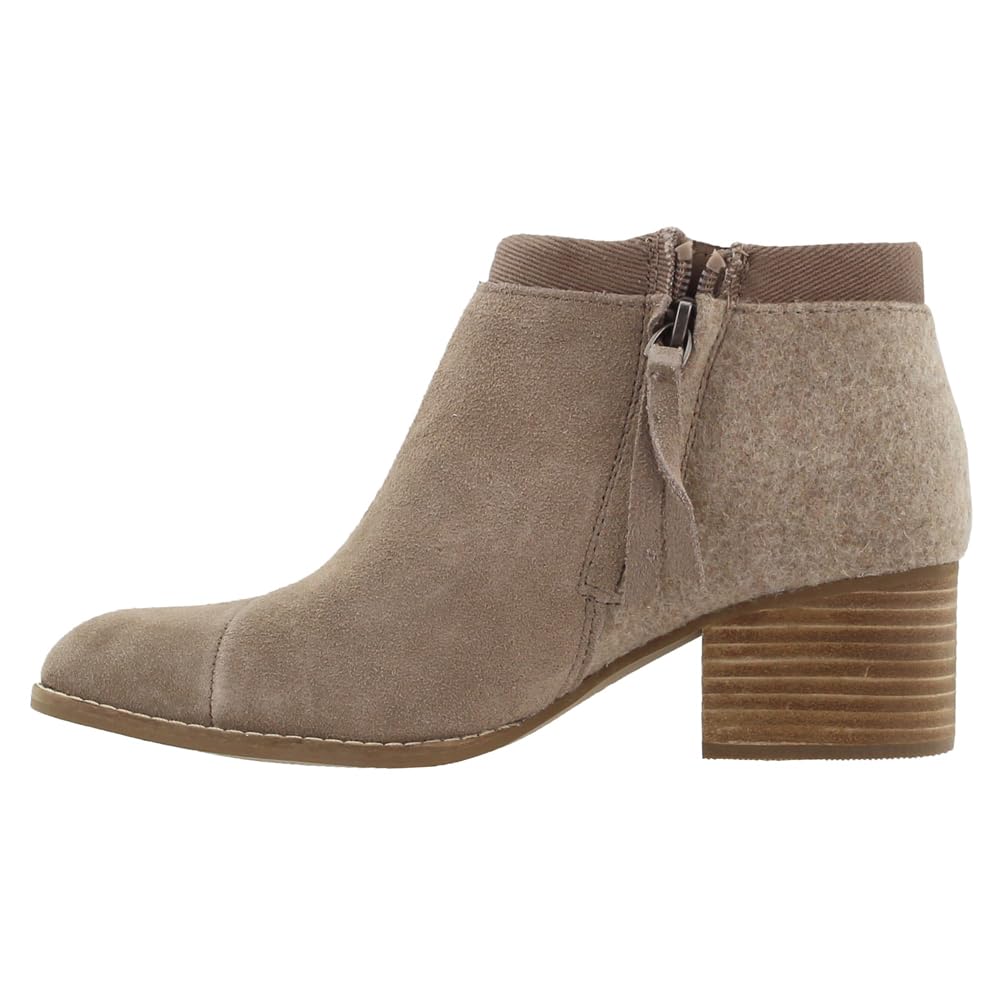 TOMS Loren Taupe Gray Suede Fashion Zip Rounded Toe Block Heel Ankle Booties