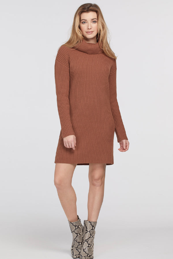 Tribal Ribbed Knit Cowl Neck Sweater Dress