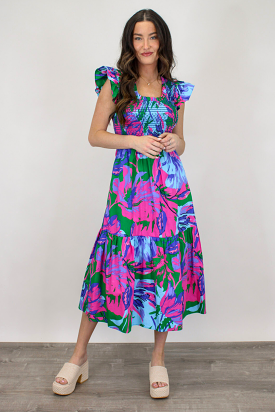 Tropicana Flutter Sleeve Midi Dress