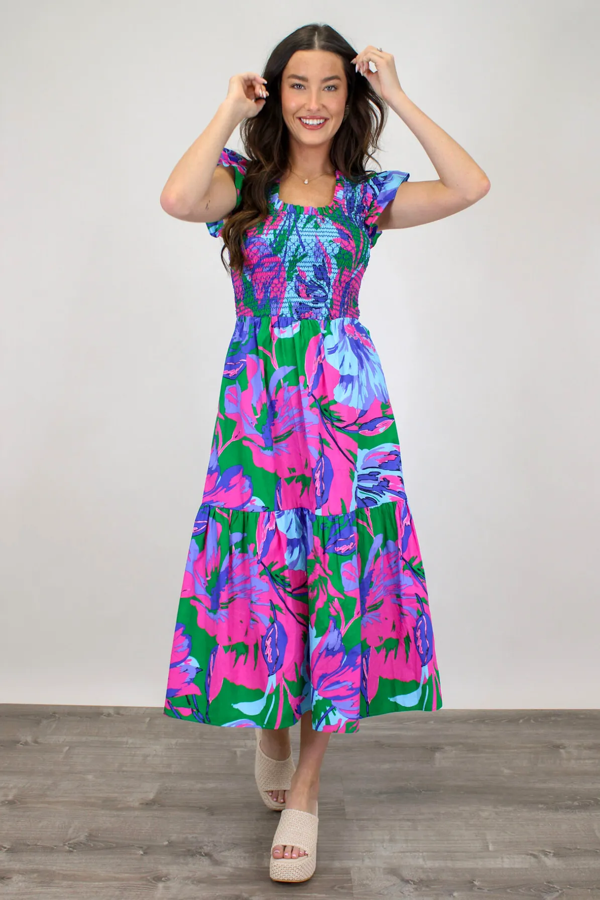 Tropicana Flutter Sleeve Midi Dress