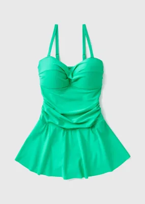 Turquoise Skirted Cup Solid Swim Dress