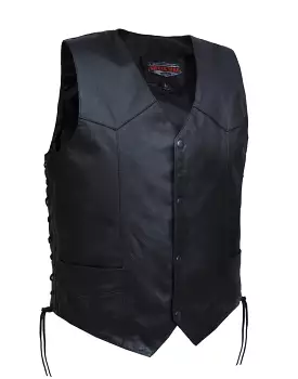 'Unik' Men's Premium Leather Lace Up Vest - Black