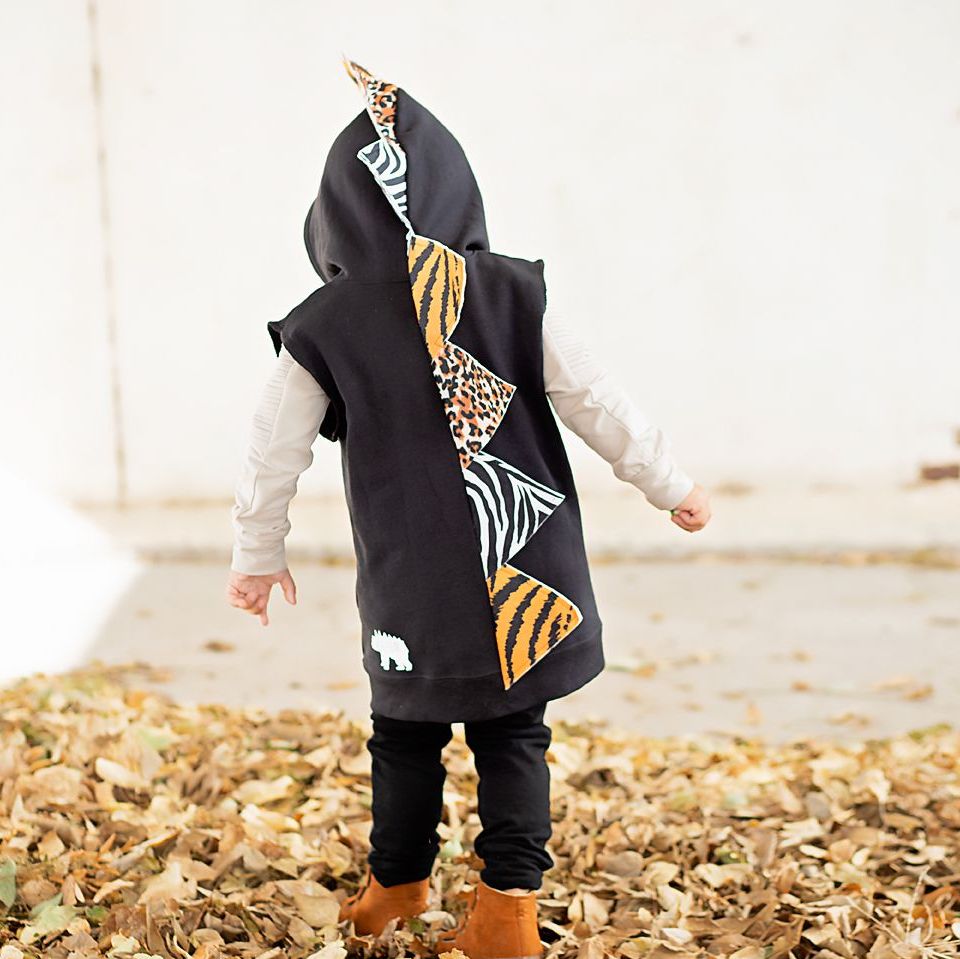 Unisex Mixed Animal Print Dinosaur Hoodie - Wild Child - Black Jacket