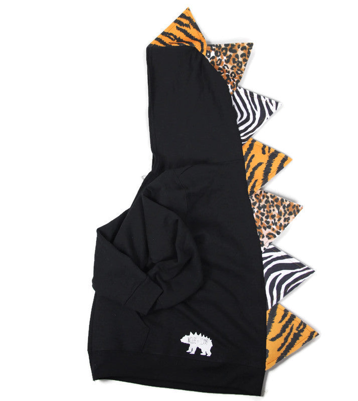 Unisex Mixed Animal Print Dinosaur Hoodie - Wild Child - Black Jacket