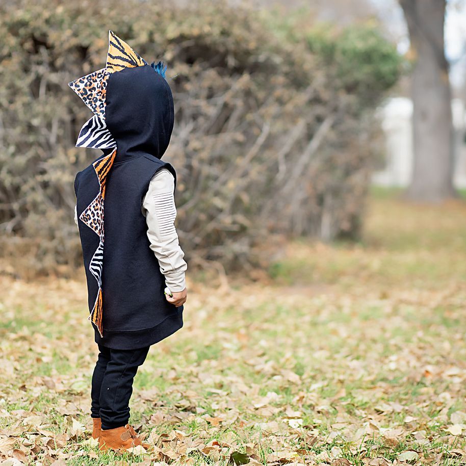 Unisex Mixed Animal Print Dinosaur Hoodie - Wild Child - Black Jacket