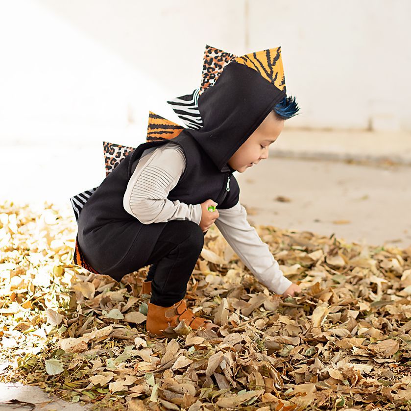 Unisex Mixed Animal Print Dinosaur Hoodie - Wild Child - Black Jacket