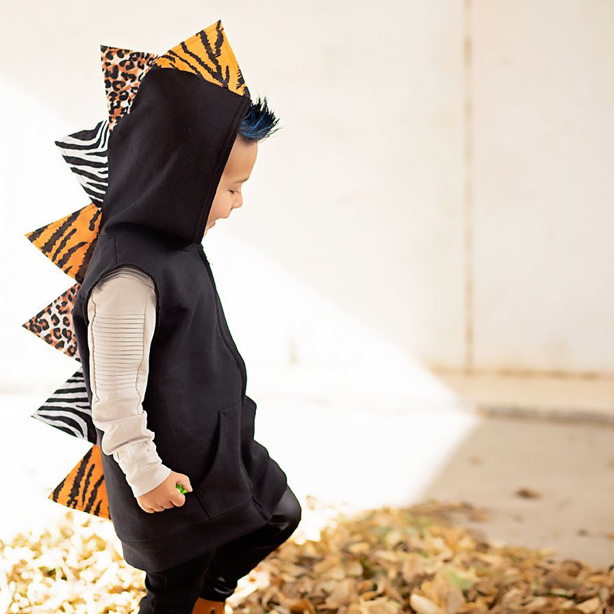 Unisex Mixed Animal Print Dinosaur Hoodie - Wild Child - Black Jacket