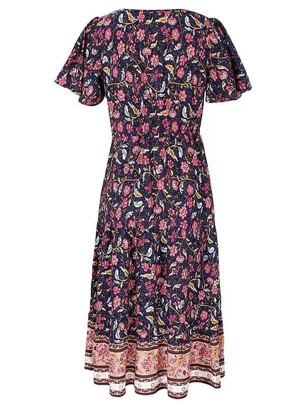 V-Neck Floral Maxi Day Dress