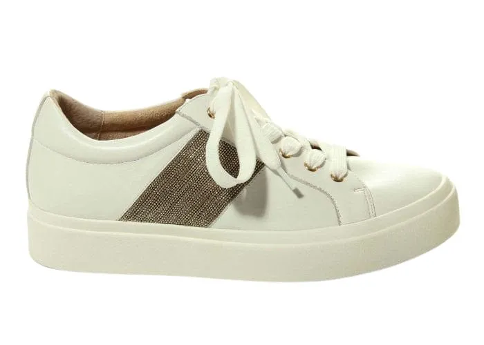 Vaneli YAVIN White Nappa Tie Sneaker with Chain-Trim - FINAL SALE