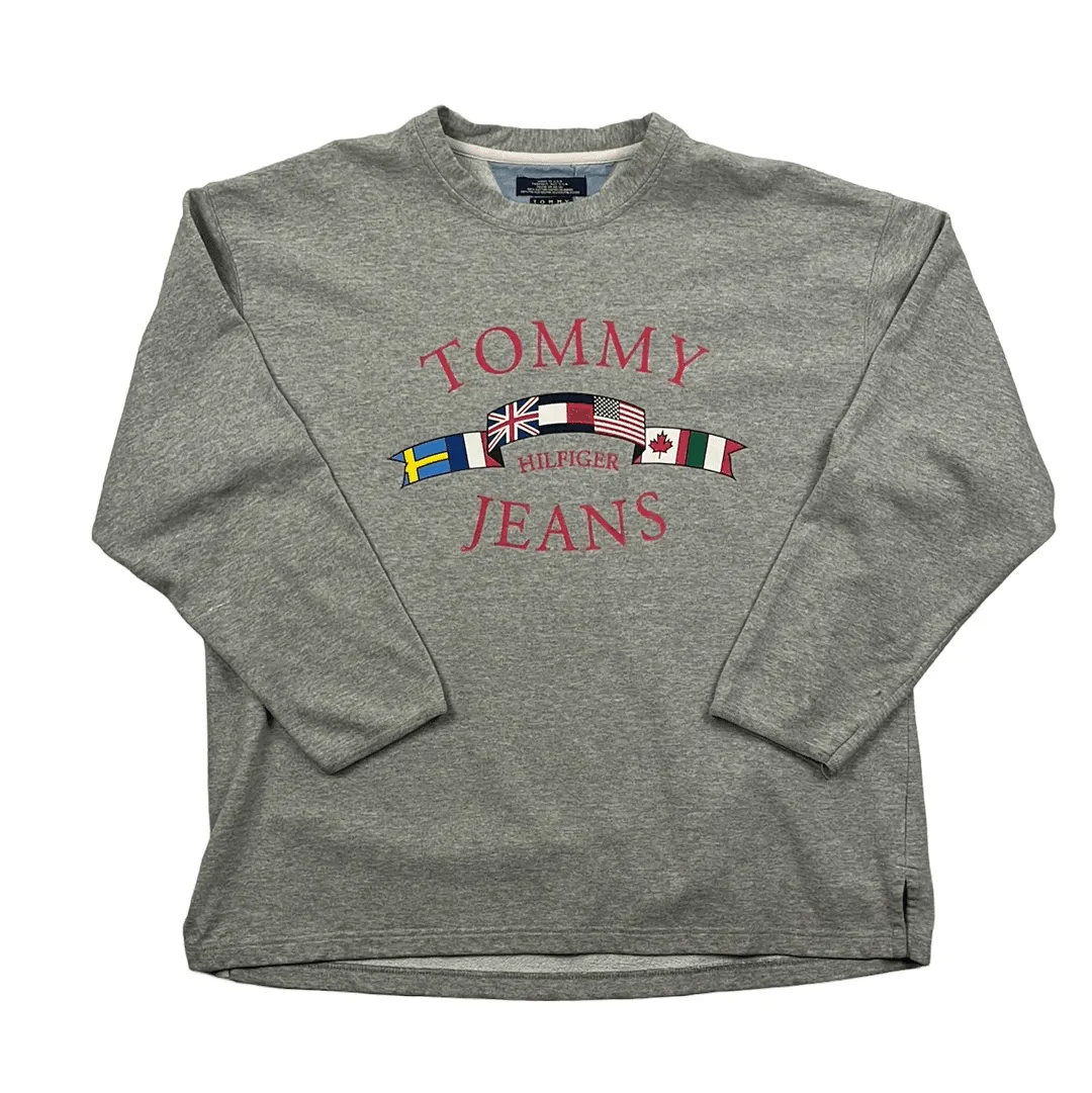 Vintage Grey Tommy Jeans Spell-Out Sweatshirt - Extra Large