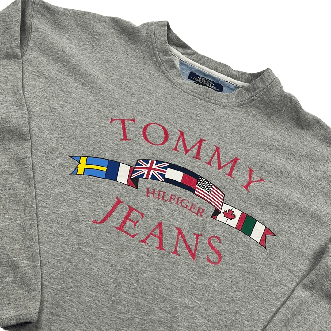 Vintage Grey Tommy Jeans Spell-Out Sweatshirt - Extra Large