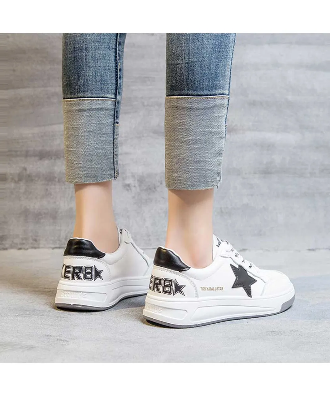 White black star letter print shoe sneaker