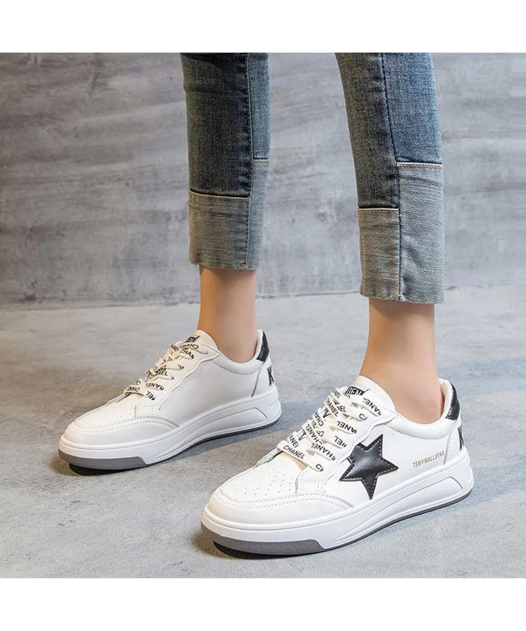 White black star letter print shoe sneaker