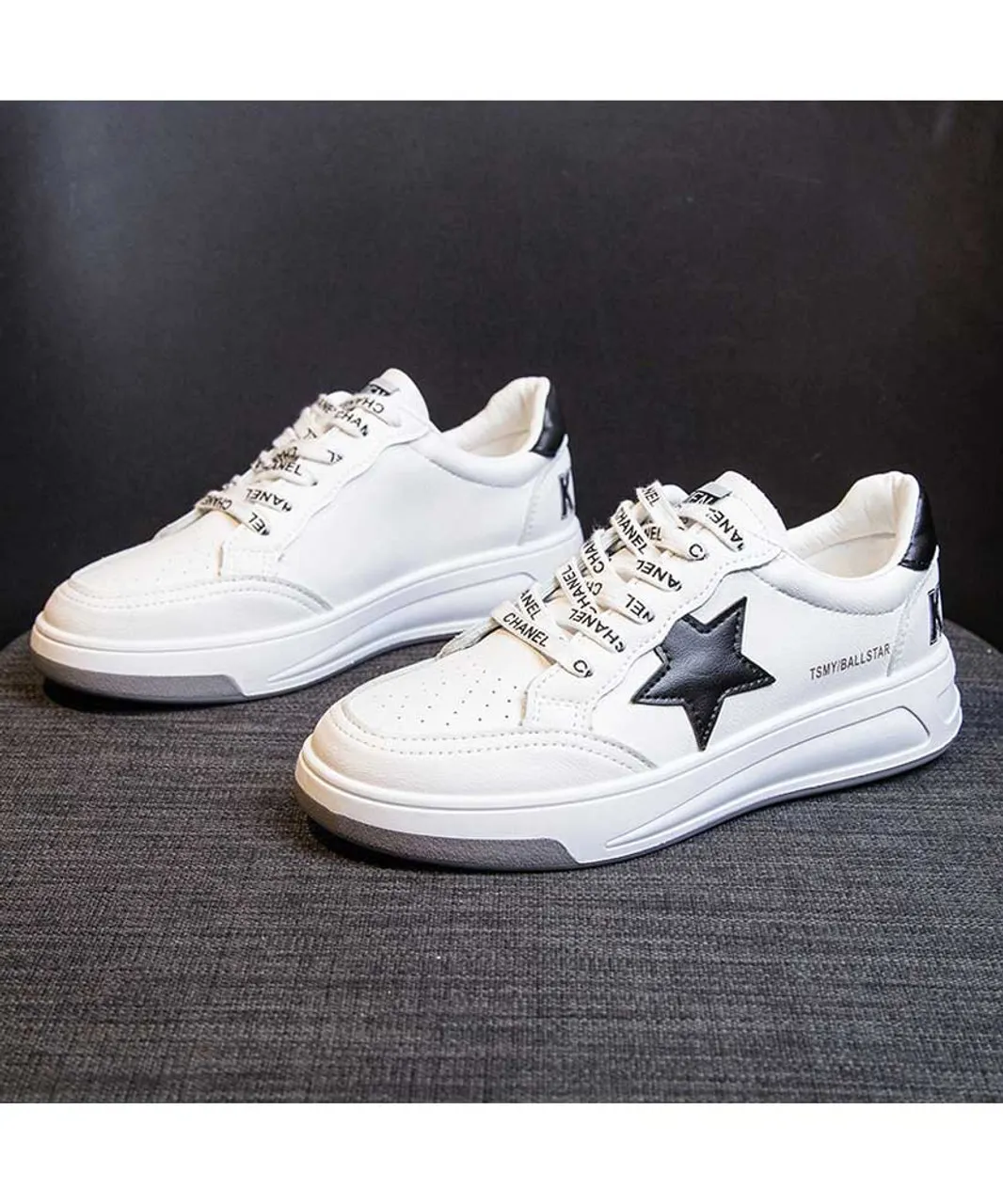 White black star letter print shoe sneaker