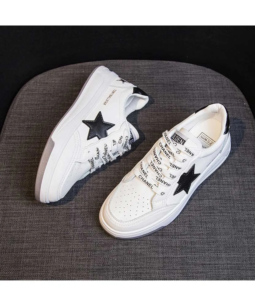 White black star letter print shoe sneaker