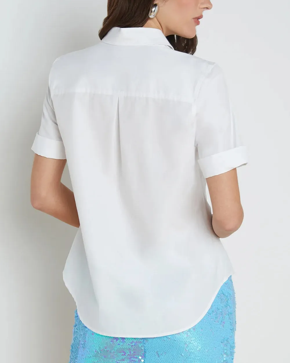 White Risette Roll Sleeve Shirt