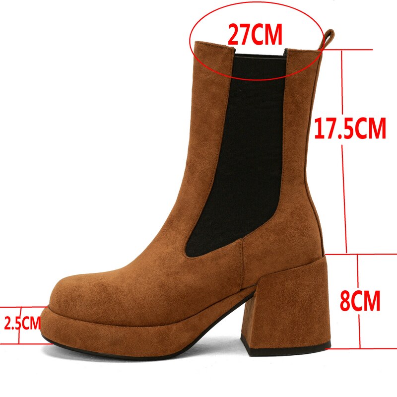 Women's Fashion Retro Style Stretch Square Heel Ankle Boot Shoes