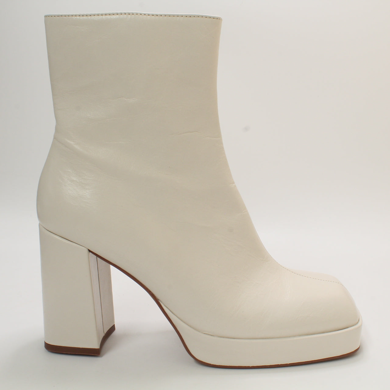 Womens Office Attitude Square Toe Platform Ankle Boots Cream Leather Uk Size 8