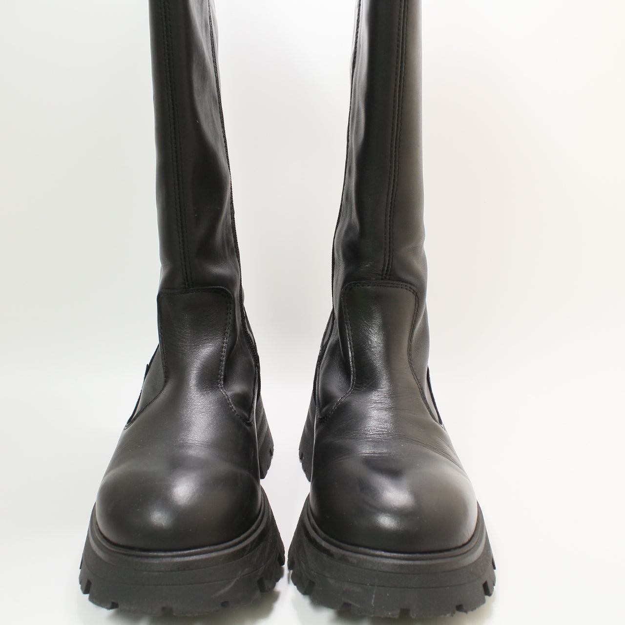 Womens Office Kaci Flared Heel Knee Boots Black Leather Uk Size 7