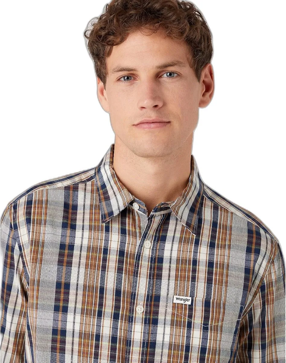 Wrangler One Pocket Check Long Sleeve Shirt Cappuccino